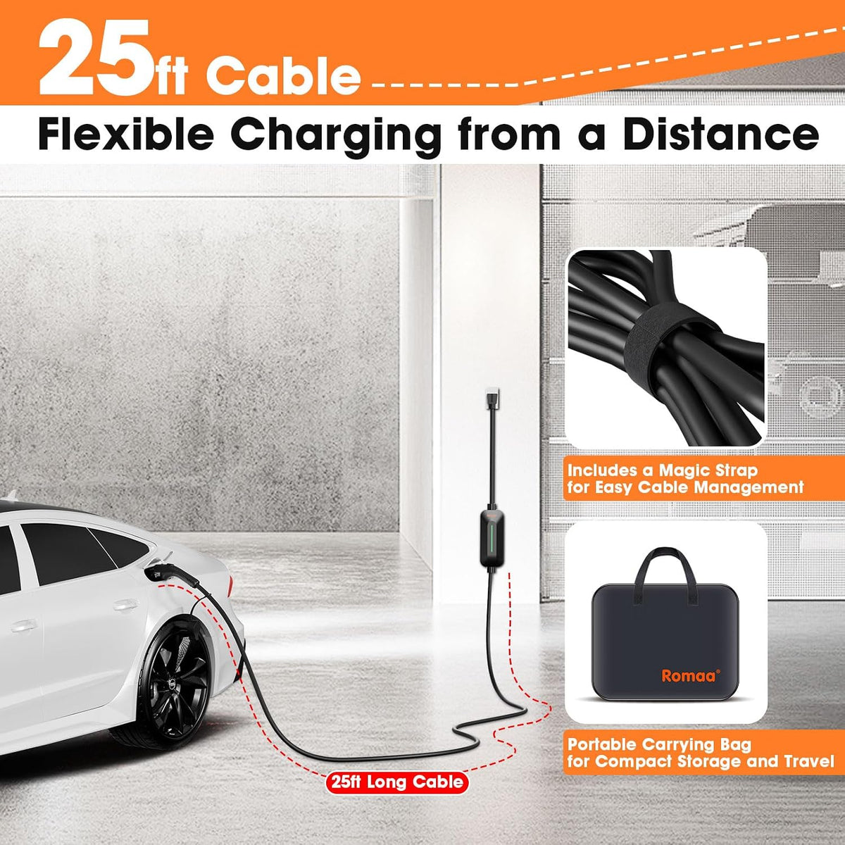 Romaa 16A Portable EV Charger Level 1, J1772 Charger, NEMA 6-20 Plug