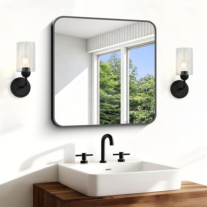 Black Bathroom Mirror, 18 x 18 inch Square Mirrors by WelcometoCIVENO