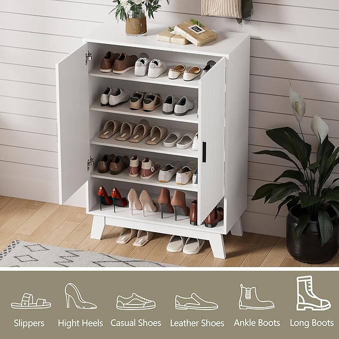 Shoe Cabinet Storage for Entryway, 5 Tier Fluted Shoe Storage Cabinet - Image 4