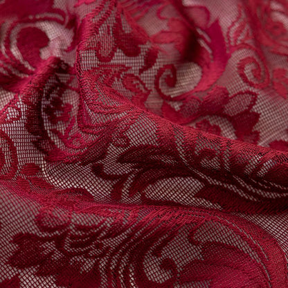 ALIGOGO Burgundy Sheer Curtains 63 Inch Length 2 Panels, Victorian Floral Red Lace Curtains for Bedroom, Embroidered Privacy Rod Pocket Scalloped Burgundy Home Décor, 52W x 63L Inch, Dark Red