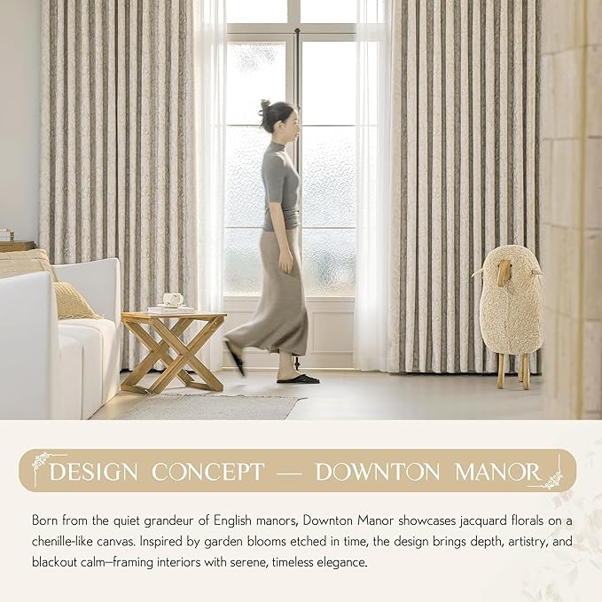 Beauoop Beige Floral Jacquard Blackout Curtains 72 Inches Long 2 Panels - Image 9
