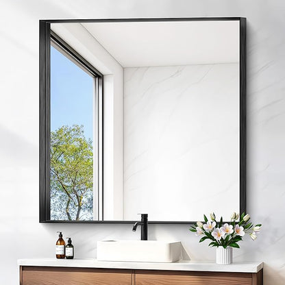 Black Bathroom Mirror, 42x42 Inch Rectangular Framed Mirror, Large Wall Mounted by Unknown