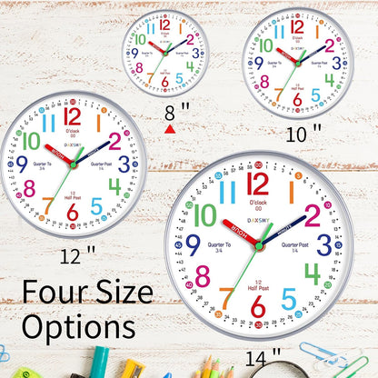 Roymnie Wall Clock for Kids Learning Battery Operated Teaching Silent 8" | Learning to Tell Time Easily Non Ticking Analog Colorful Teaching Time Clock Decorative for Kids Room Classroom School Modern