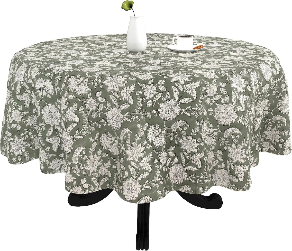 FYNITE Forest Frost Tablecloth | 72" Inches Round | 100% Cotton | Hand B...