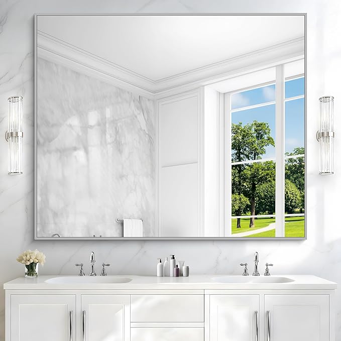40x48inch Silver Bathroom Mirror, Large Rectangular Wall Mirrors - Image 3