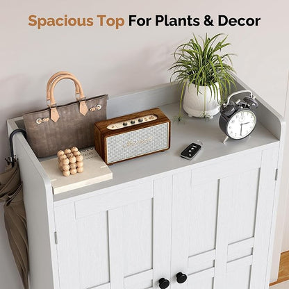 Farmhouse Shoe Cabinet with Doors, 6-Tier Wooden Shoe Organizer with Adjustable - Image 5