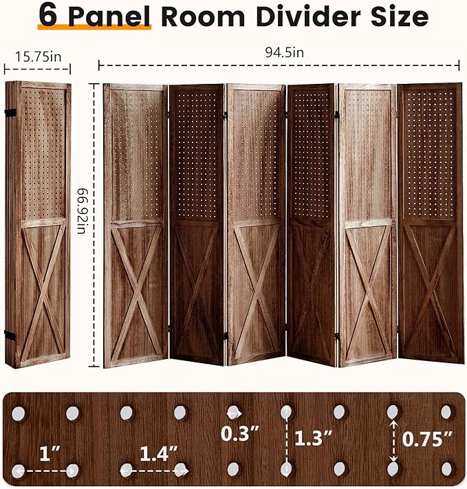 ALeesing 6 Panel Pegboard Room Divider, 5.6Ft Pegboard Display Folding Privacy - Image 2