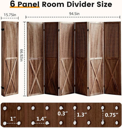 ALeesing 6 Panel Pegboard Room Divider, 5.6Ft Pegboard Display Folding Privacy - Image 2