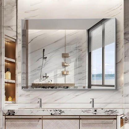 Silver Bathroom Mirror, Bathroom Rectangular Mirror Modern Wall Mirror - Image 8