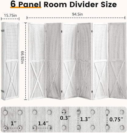 ALeesing 6 Panel Pegboard Room Divider, 5.6Ft Pegboard Display Folding Privacy - Image 2