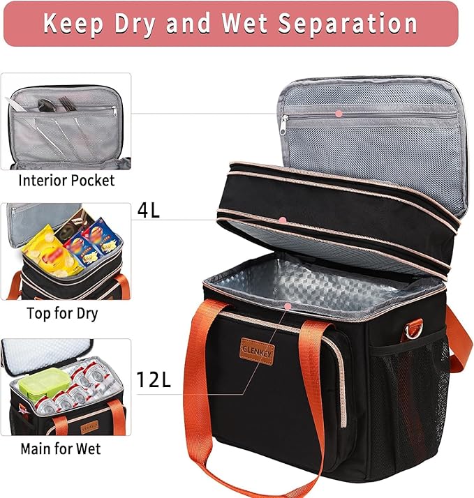 Expandable Insulated Lunch Box for Women Men, Double Deck Large Lunch Bag Tote - Image 2