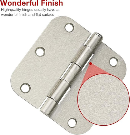 18 Pack Interior Satin Nickel Door Hinges Brushed 3.5 Inch x 1/2" Rounded 5/8 - Image 3