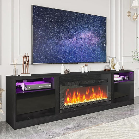 Fireplace TV Stand with 36" Electric Fireplace, LED Light Entertainment Center by Breezestival