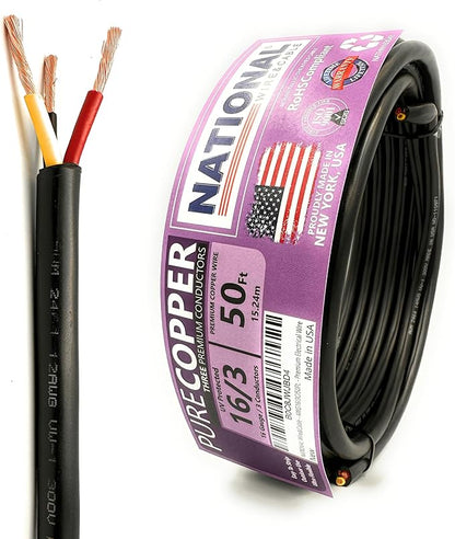 NATIONAL Wire & Cable – 16 AWG 3-Conductor Premium Copper Wire, 50 ft, Stranded by NATIONALWireCable