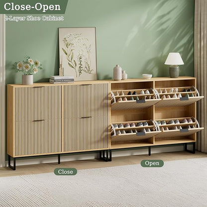 Shoe Cabinet Storage with 4 Flip Drawers, Narrow Hidden Shoe Organizer Cabinet - Image 5