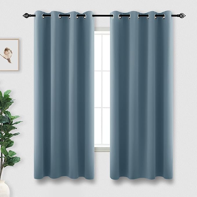KOUFALL 52x63 Inch Length Stone Blue Blackout Curtains by KOUFALL