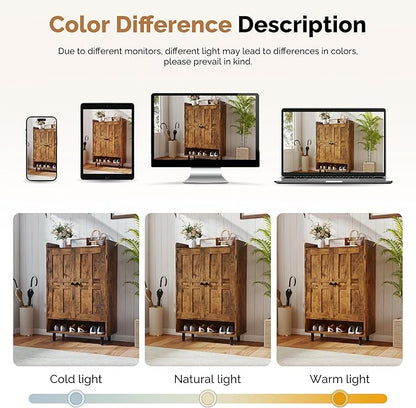 Farmhouse Shoe Cabinet with Doors, 6-Tier Wooden Shoe Organizer with Adjustable - Image 7