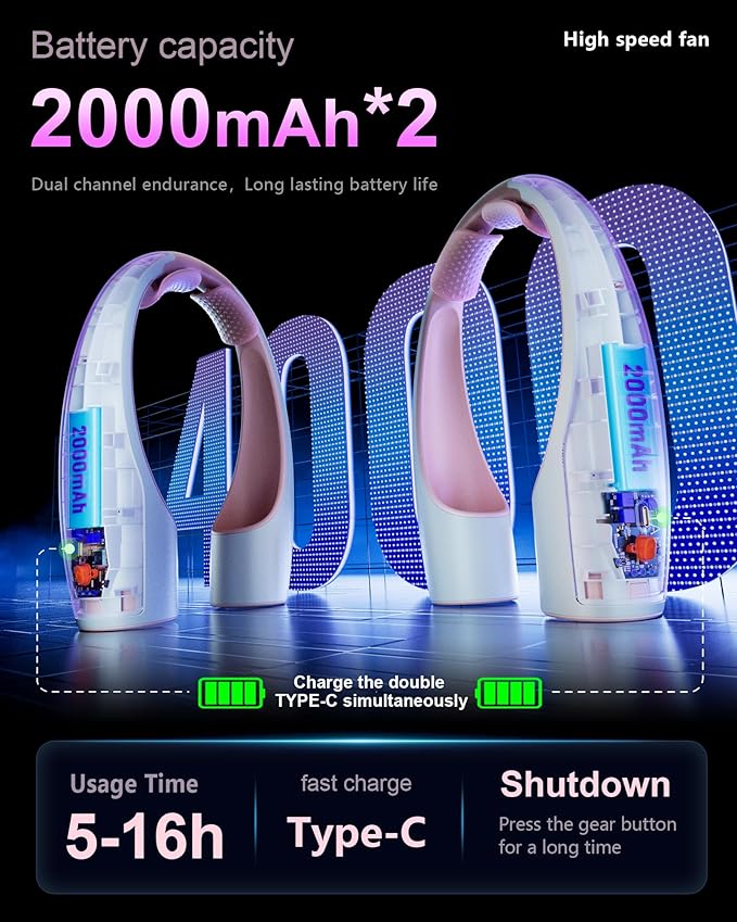 AI Neck Fan, 4 Speeds Adjustable Portable Personal Fan Rechargeable, 4000 mAh - Image 5