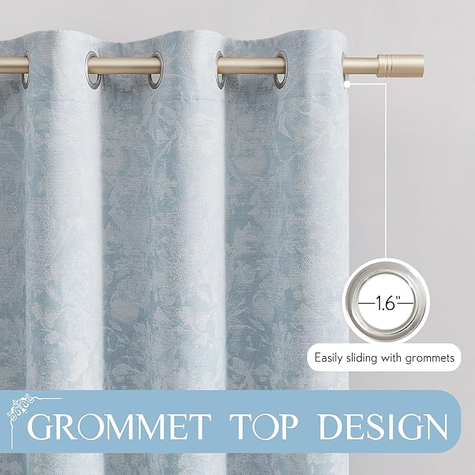 Beauoop Blue Floral Jacquard Blackout Curtains 120 Inches Long 2 Panels - Image 7