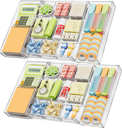 marbrasse expandable desk drawer organizer, clear plastic drawer, main product view
