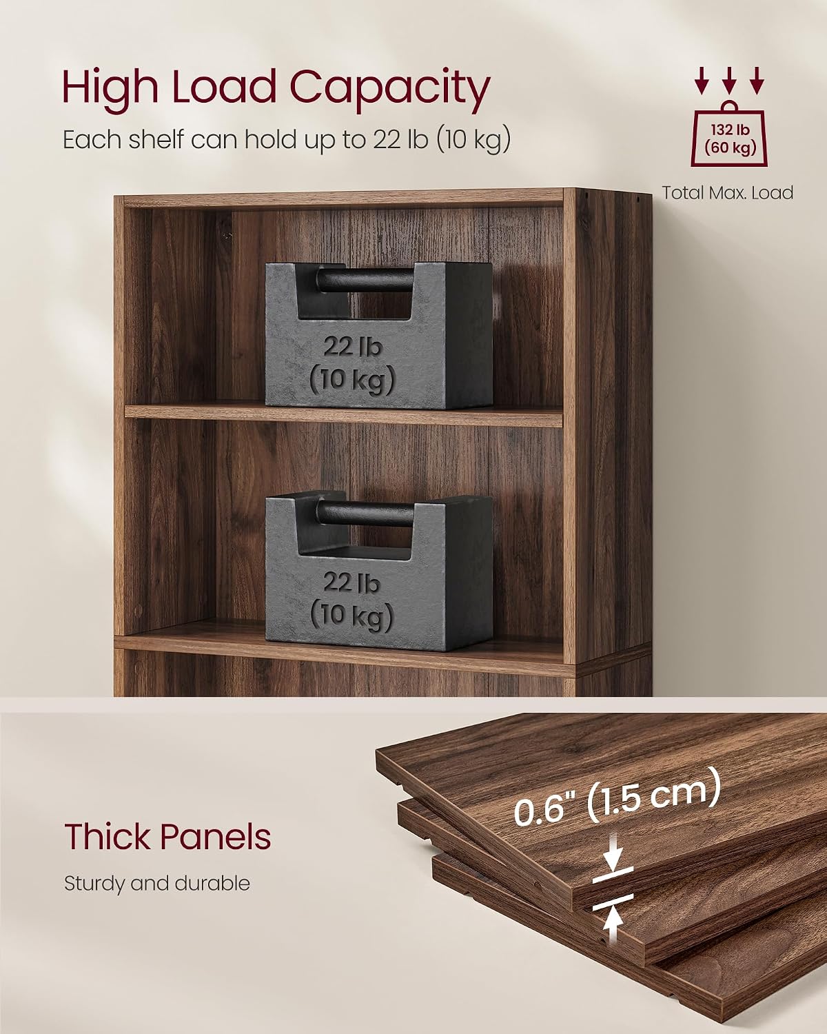VASAGLE 5-Tier Bookshelf, Storage Organizer, 23.6 x 9.4 x 52.8 Inches