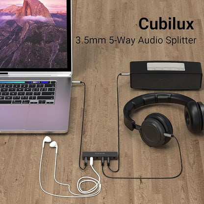 Cubilux Professional 5-Way 3.5mm AUX Splitter, Aluminum Case 5-Channel 1/8” - Image 2