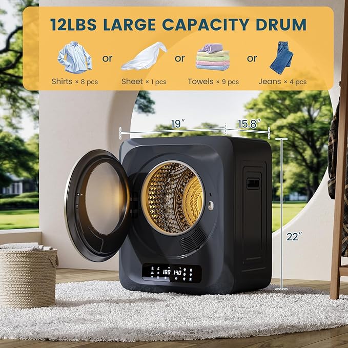 Zynkez 12Lbs Portable Clothes Dryer, 850W Compact Laundry Dryer - Image 3