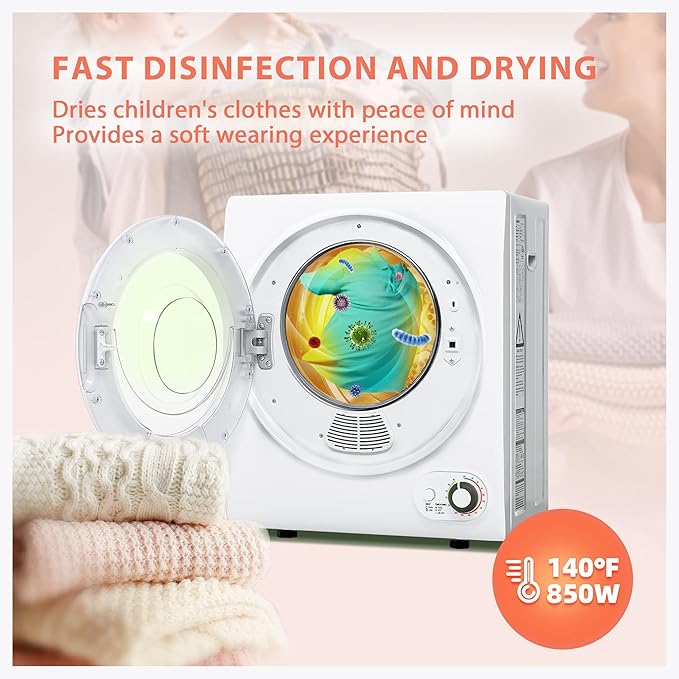 Euhomy Portable Dryer 1.5 cu. ft., 850W Powerful Clothes Dryer - Image 2