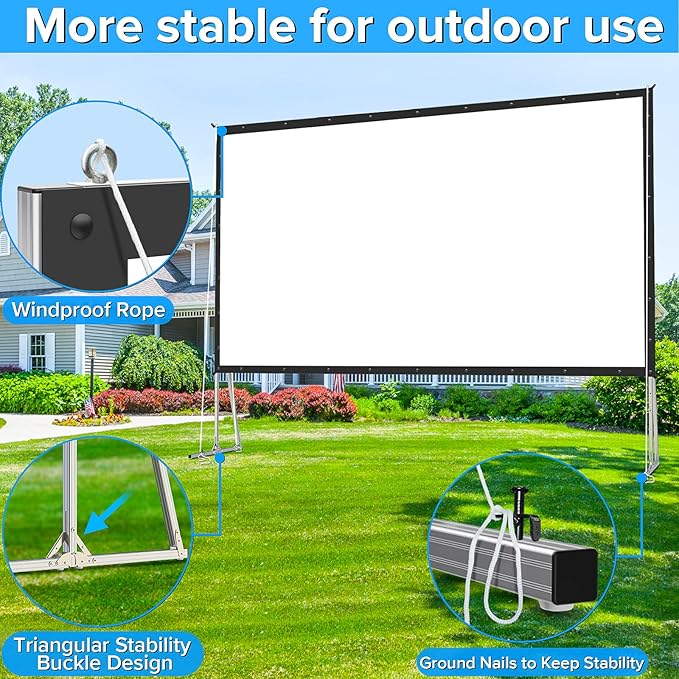 200 inch Projector Screen with Stand, Upgraded 3 Layers PVC 16:9 Large Outdoor - Image 4