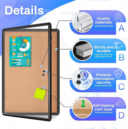 Magula 36"x24" Enclosed Bulletin Board Tamper-Proof Dispaly Case, Shatter - Image 4
