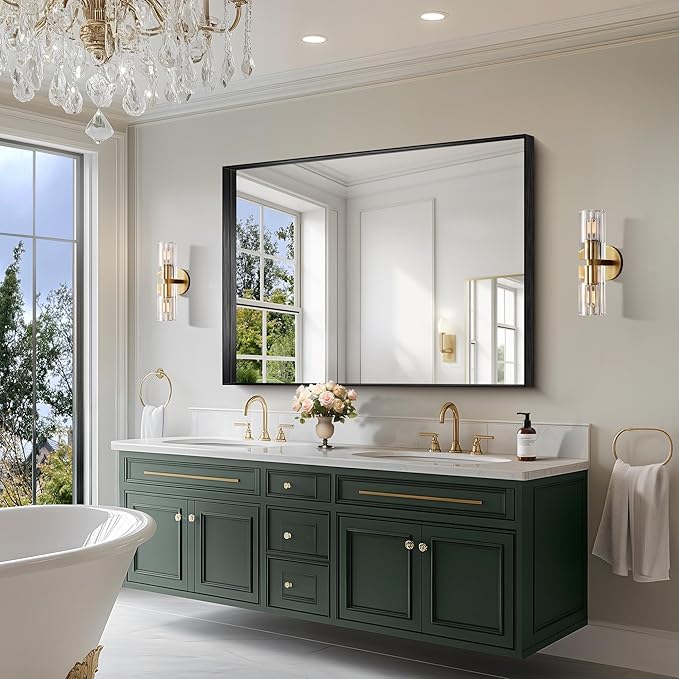 CIRCUMI Black Bathroom Mirror, Brushed Finish, Tempered Glass, Large Mirror - Image 2