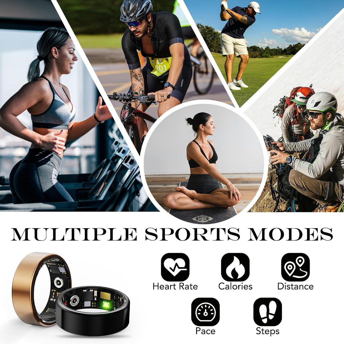Smart Health Ring Fitness Tracker for Men Women, Gold 10