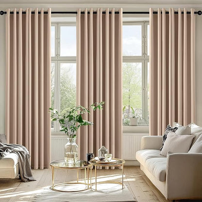 MIULEE Beige Blackout Curtains for Bedroom Living Room 84 Inches Long 2 Panels - Image 6