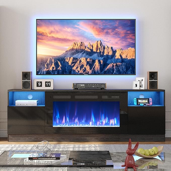 YISUFO 80” TV Stand with 36” Electric Fireplace, Large Modern Media by YISUFO