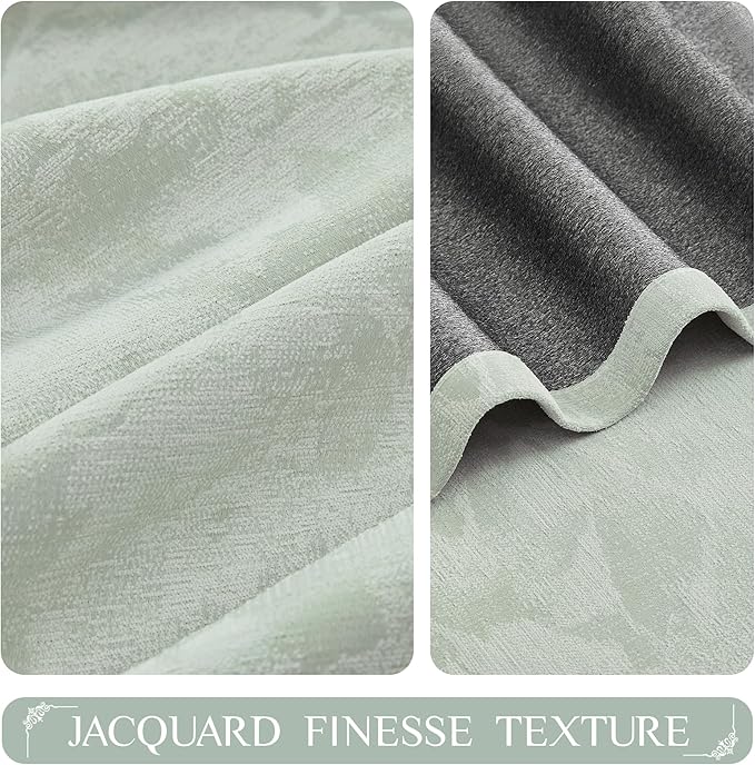 Beauoop Green Floral Jacquard Blackout Curtains 108 Inches Long 2 Panels - Image 3