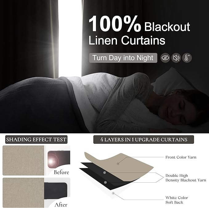Grey Beige Short Small Window Room Darkening Curtains 54 Inches Long - Image 2