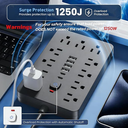 JouleLoom 6 FT Flat Plug Surge Protector Power Strip, 11 Multiple AC Outlets - Image 8