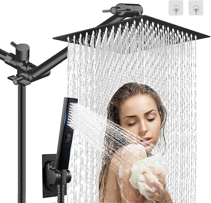 10" High Pressure Square Rainfall Shower Head and 2-in-1 Hand Shower, Rainfall by AWAXFOLO