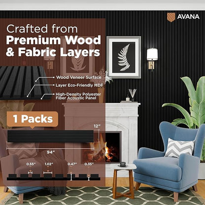 Avana Modern Acoustic Wood Wall Panels – 94.4 x 12.6 Inch Black Oak Acoustic - Image 4