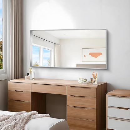 Silver Bathroom Mirror, 24x48 Inch Rectangular Framed Mirror, Large Wall - Image 3