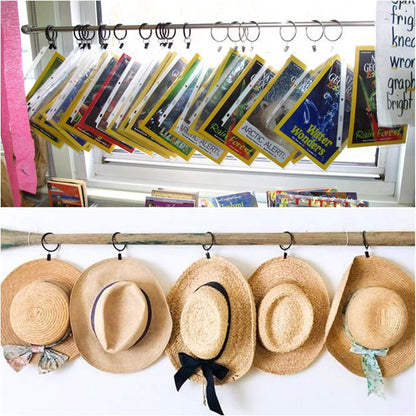 42 Pack Curtain Rings with Clips 1.26" Interior Diameter,Metal Drapery Ring with Clips Compatible with up to 1 inch Drapery Rod,Strong Vintage Decorative Rustproof Drapery Ring with Hooks(Black)