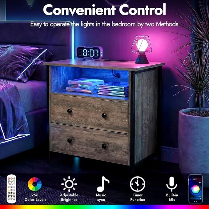 Tykacna 27 Inch Wide Night Stand, Large Wood Night Stand - Image 6