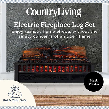 Country Living Electric Fireplace Logs, 27” LED Electric Fireplace Inserts - Image 2