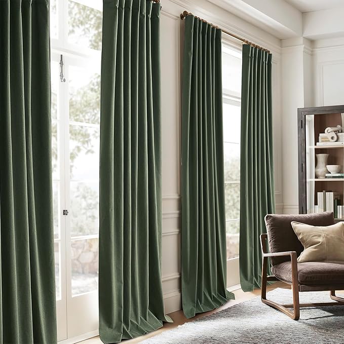 Extra Long 132 Inch Dark Olive Green Curtains 2 Panels Set - Image 6