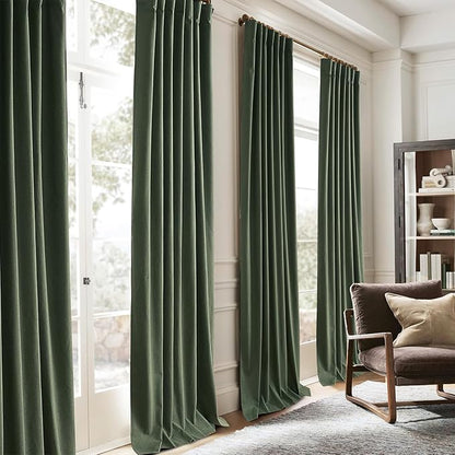 Extra Long 132 Inch Dark Olive Green Curtains 2 Panels Set - Image 6