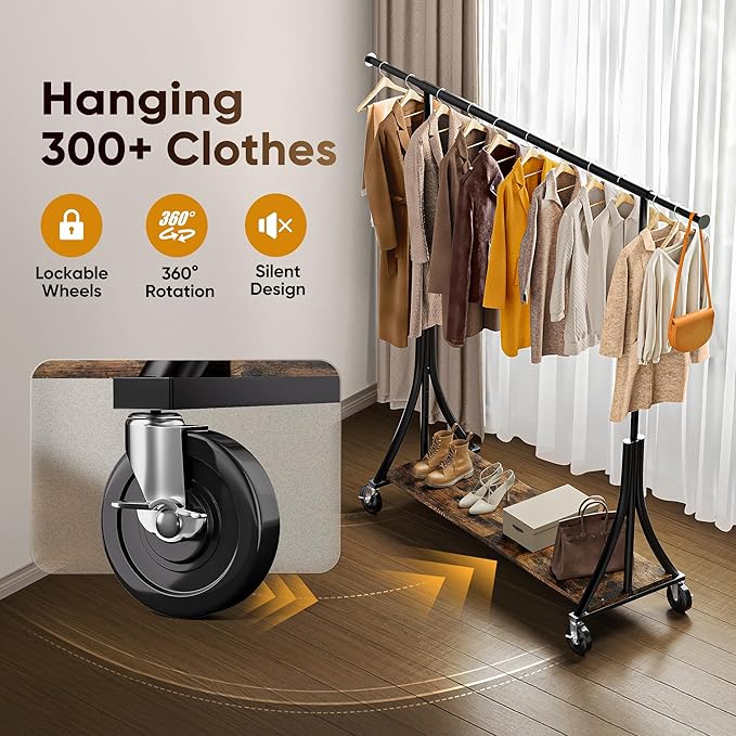 HOKEEPER Clothes Rack with Wood Shelves Height Adjustable Clothing Rack with - Image 3