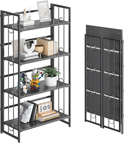 4NM No Assembly 4 Tiers Folding Bookshelf, 47.2" H Foldable Storage Shelves by 4NM