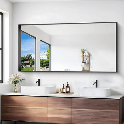 Black Bathroom Mirror, 30x60 Inch Rectangular Deep Frame Mirror, Large Wall - Image 5