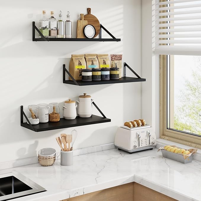 Axeman Deep Floating Shelves | 24 Inch Black Wall Shelves Set of 2 | 10 Inch - Image 2