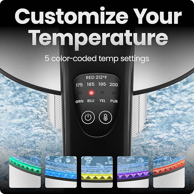Chefman Electric Kettle with Temperature Control, 5 Presets LED Indicator Lights - Image 3